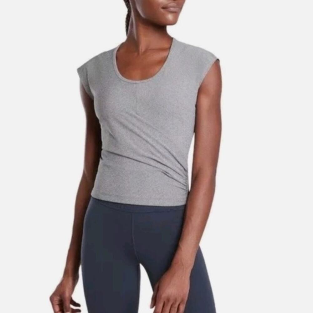 Athleta‎ Bayview Tee Gray Twist Front XL Cropped Pickle ball